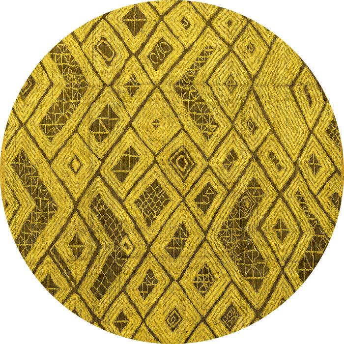 Round Machine Washable Abstract Yellow Modern Rug, wshabs5001yw