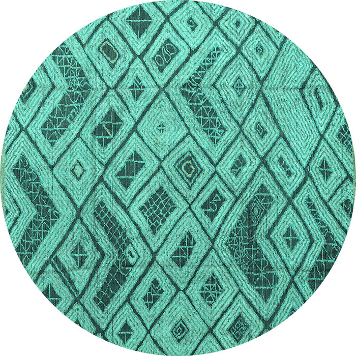 Round Machine Washable Abstract Turquoise Modern Area Rugs, wshabs5001turq