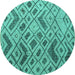 Round Machine Washable Abstract Turquoise Modern Area Rugs, wshabs5001turq