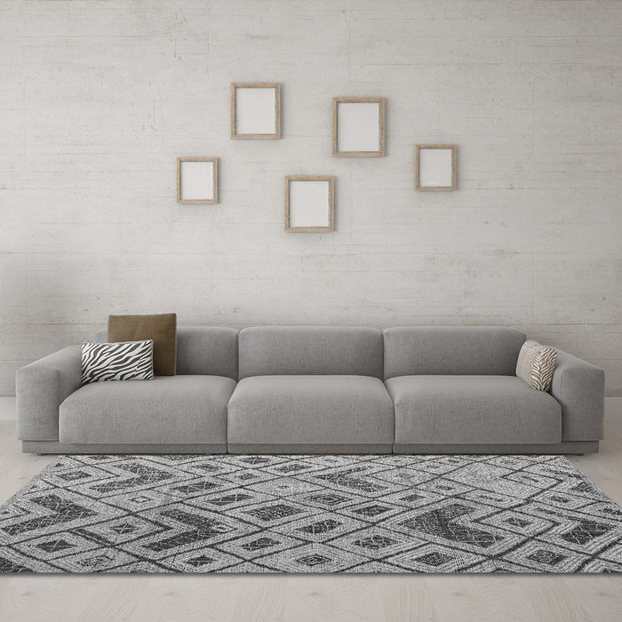 Machine Washable Abstract Gray Modern Rug in a Living Room,, wshabs5001gry