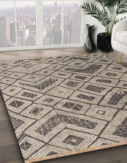 Abstract Tan Brown Modern Rug in Family Room, abs5001