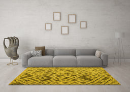Machine Washable Abstract Yellow Modern Rug in a Living Room, wshabs5001yw