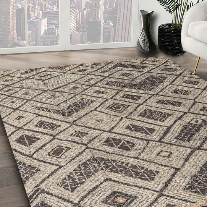 Abstract Tan Brown Modern Rug in Family Room, abs5001