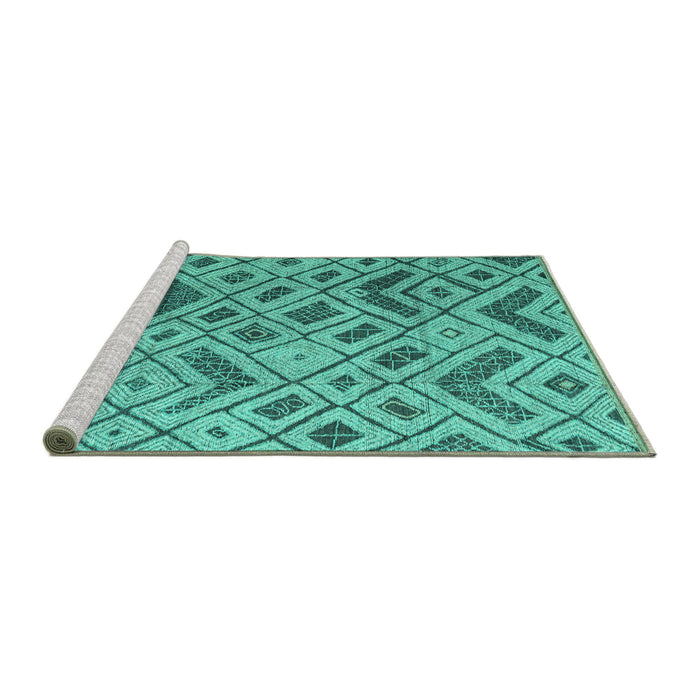 Sideview of Machine Washable Abstract Turquoise Modern Area Rugs, wshabs5001turq