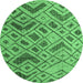 Round Machine Washable Abstract Emerald Green Modern Area Rugs, wshabs5001emgrn