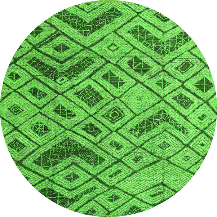 Round Machine Washable Abstract Green Modern Area Rugs, wshabs5001grn