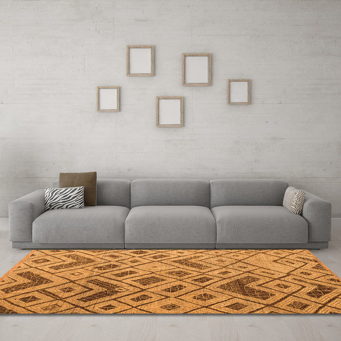 Machine Washable Abstract Orange Modern Area Rugs in a Living Room, wshabs5001org