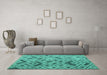 Machine Washable Abstract Turquoise Modern Area Rugs in a Living Room,, wshabs5001turq