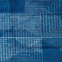 Square Machine Washable Abstract Blueberry Blue Rug, wshabs5002