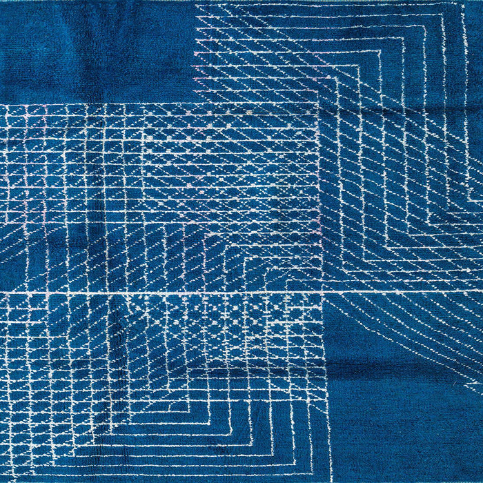 Square Machine Washable Abstract Blueberry Blue Rug, wshabs5002