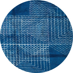 Round Machine Washable Abstract Blueberry Blue Rug, wshabs5002