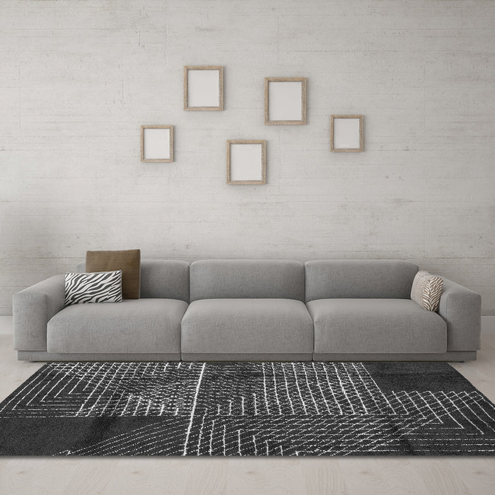 Machine Washable Abstract Gray Modern Rug in a Living Room,, wshabs5002gry