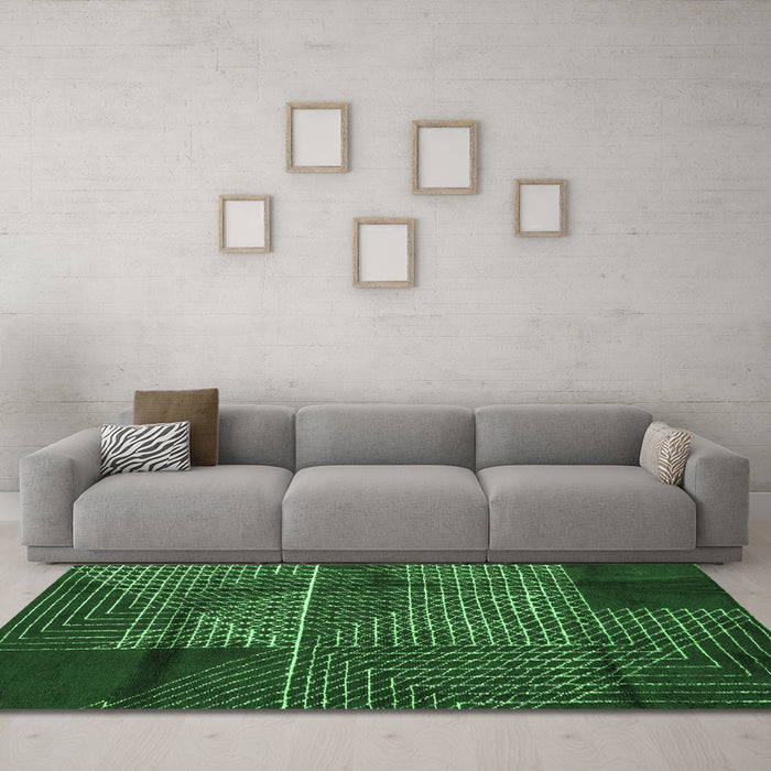 Machine Washable Abstract Emerald Green Modern Area Rugs in a Living Room,, wshabs5002emgrn