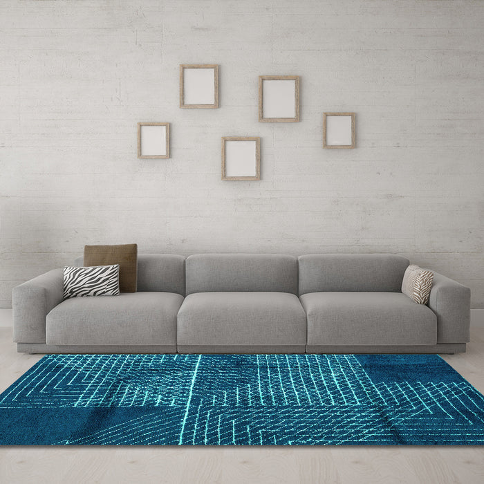 Machine Washable Abstract Turquoise Modern Area Rugs in a Living Room,, wshabs5002turq