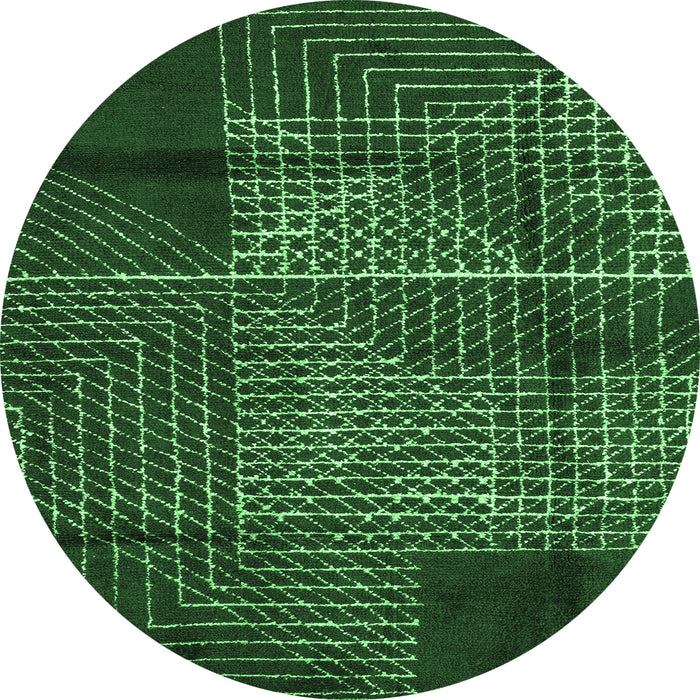 Round Machine Washable Abstract Emerald Green Modern Area Rugs, wshabs5002emgrn