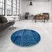 Round Abstract Blue Modern Rug in a Office, abs5002