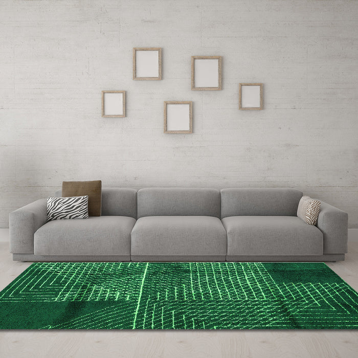 Machine Washable Abstract Green Modern Area Rugs in a Living Room,, wshabs5002grn
