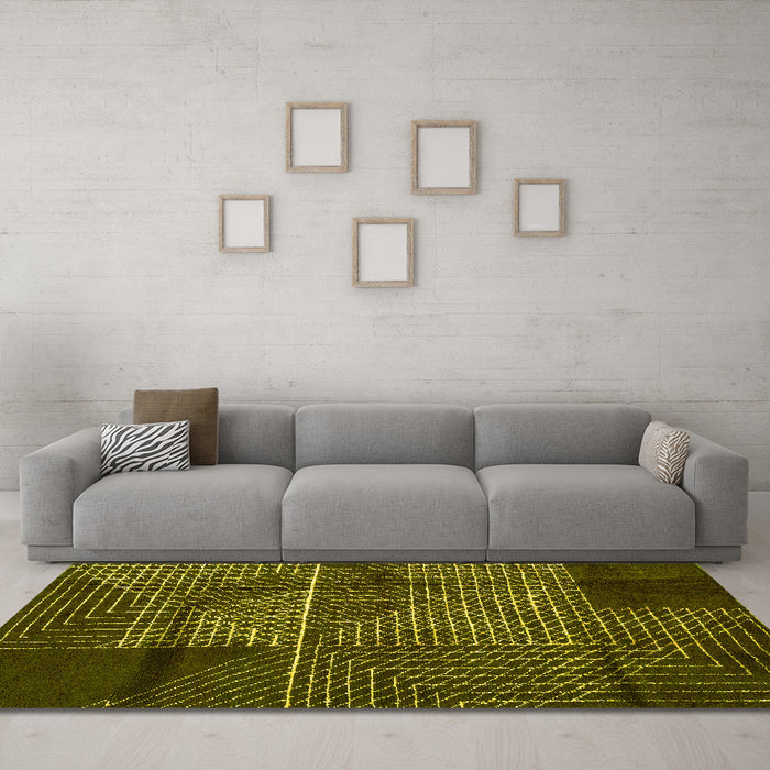 Machine Washable Abstract Yellow Modern Rug in a Living Room, wshabs5002yw