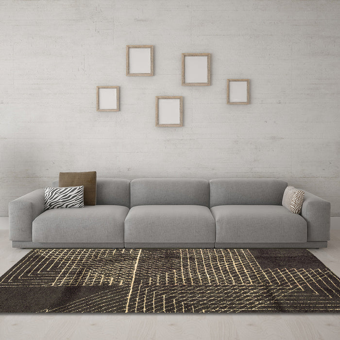 Machine Washable Abstract Brown Modern Rug in a Living Room,, wshabs5002brn