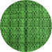 Round Machine Washable Abstract Green Modern Area Rugs, wshabs5003grn