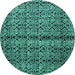 Round Machine Washable Abstract Turquoise Modern Area Rugs, wshabs5003turq