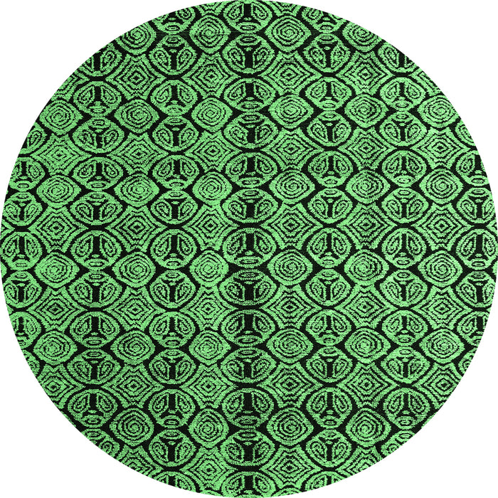 Round Machine Washable Abstract Emerald Green Modern Area Rugs, wshabs5003emgrn