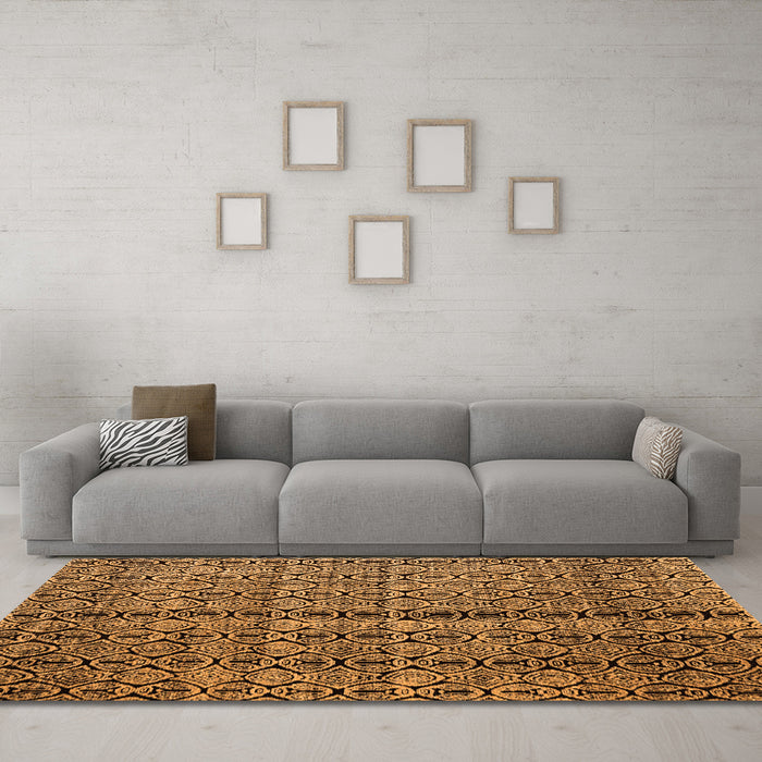 Machine Washable Abstract Orange Modern Area Rugs in a Living Room, wshabs5003org