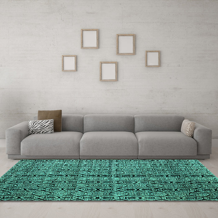 Machine Washable Abstract Turquoise Modern Area Rugs in a Living Room,, wshabs5003turq