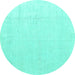 Round Machine Washable Solid Turquoise Modern Area Rugs, wshabs5004turq