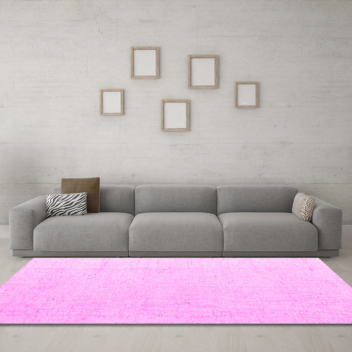 Machine Washable Solid Pink Modern Rug in a Living Room, wshabs5004pnk