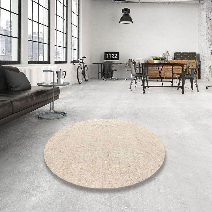 Round Abstract Wheat Beige Solid Rug in a Office, abs5004