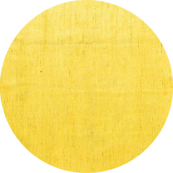 Round Machine Washable Solid Yellow Modern Rug, wshabs5004yw