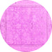 Round Machine Washable Oriental Pink Traditional Rug, wshabs5005pnk