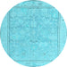 Round Machine Washable Oriental Light Blue Traditional Rug, wshabs5005lblu