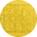 Round Machine Washable Oriental Yellow Traditional Rug, wshabs5005yw