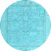 Round Oriental Light Blue Traditional Rug, abs5005lblu