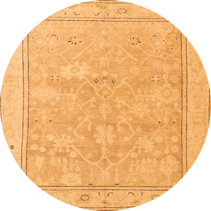 Round Machine Washable Oriental Orange Traditional Area Rugs, wshabs5005org