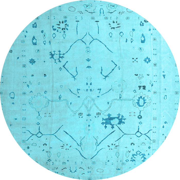 Round Oriental Light Blue Traditional Rug, abs5006lblu