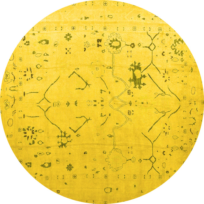 Round Oriental Yellow Traditional Rug, abs5006yw