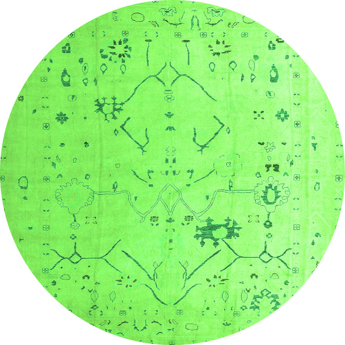 Round Machine Washable Oriental Green Traditional Area Rugs, wshabs5006grn