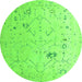 Round Machine Washable Oriental Green Traditional Area Rugs, wshabs5006grn