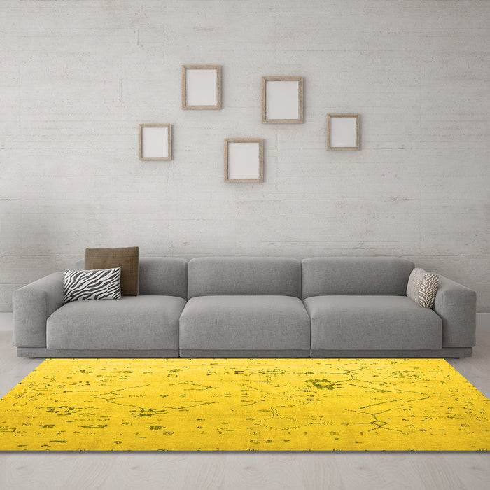 Machine Washable Oriental Yellow Traditional Rug in a Living Room, wshabs5006yw
