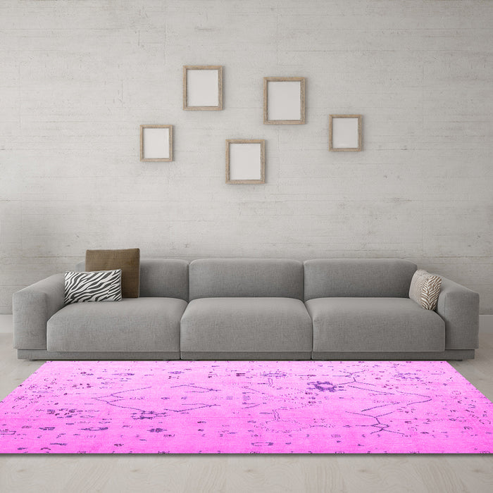 Machine Washable Oriental Pink Traditional Rug in a Living Room, wshabs5006pnk