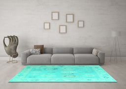 Machine Washable Oriental Turquoise Traditional Area Rugs in a Living Room,, wshabs5007turq