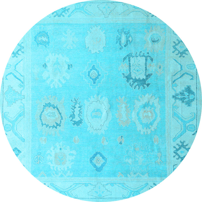Round Oriental Light Blue Traditional Rug, abs5007lblu