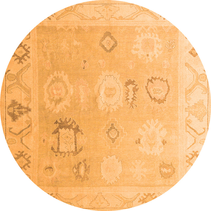 Round Machine Washable Oriental Orange Traditional Area Rugs, wshabs5007org