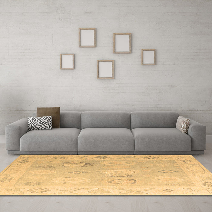 Machine Washable Oriental Brown Traditional Rug in a Living Room,, wshabs5007brn