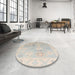 Round Abstract Sage Green Oriental Rug in a Office, abs5007