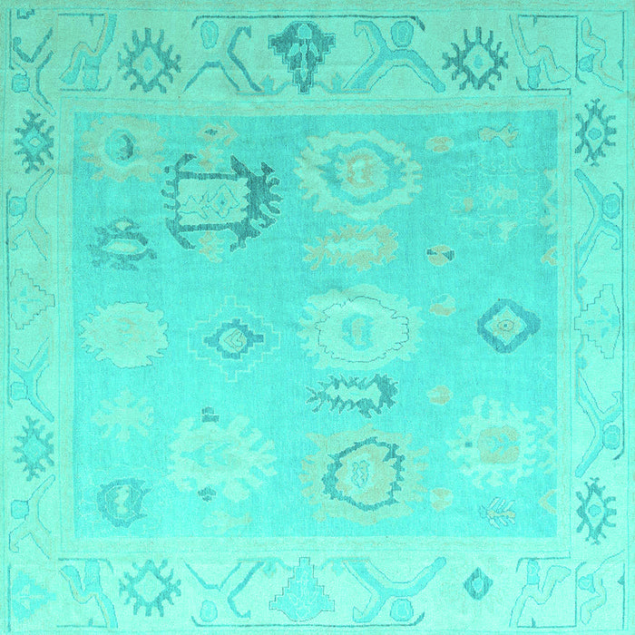 Square Machine Washable Oriental Turquoise Traditional Area Rugs, wshabs5007turq