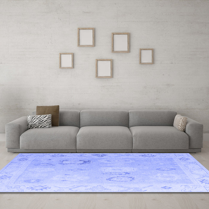 Machine Washable Oriental Blue Traditional Rug in a Living Room, wshabs5007blu